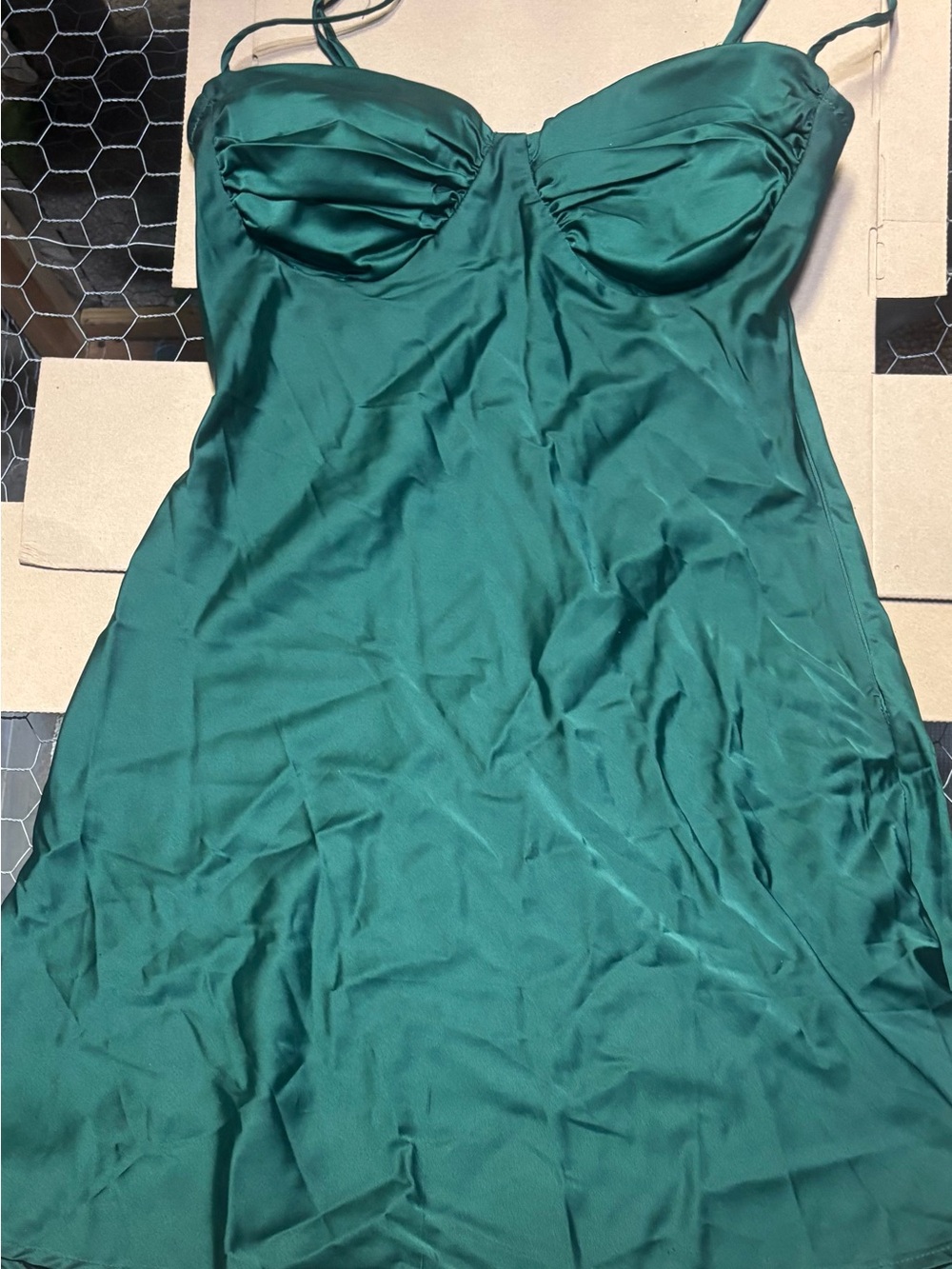 Windsor Emerald Green Satin Slip Mini Dress with Spaghetti Straps